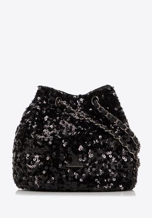 Sequin hobo bag on chain, black, 98-4Y-024-1, Photo 1