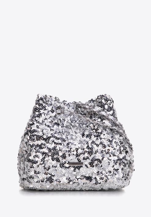 Sequin hobo bag on chain, silver, 98-4Y-024-X, Photo 1