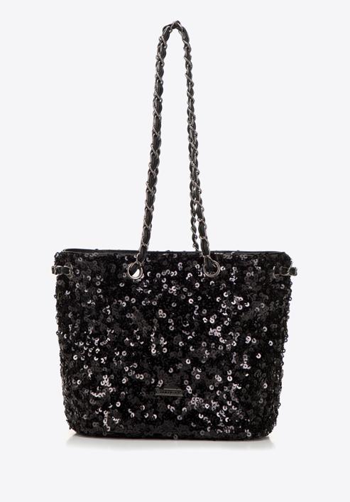 Sequin hobo bag on chain, black, 98-4Y-024-1, Photo 2