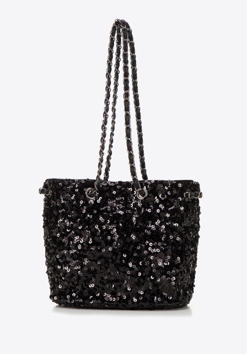 Sequin hobo bag on chain, black, 98-4Y-024-1, Photo 3