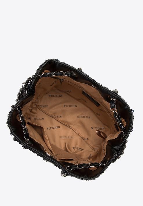 Sequin hobo bag on chain, black, 98-4Y-024-1, Photo 4