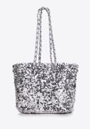 Sequin hobo bag on chain, silver, 98-4Y-024-S, Photo 4