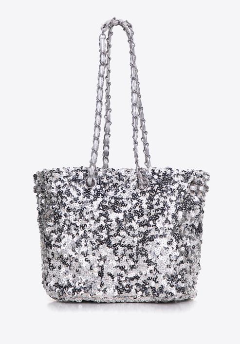 Sequin hobo bag on chain, silver, 98-4Y-024-X, Photo 4