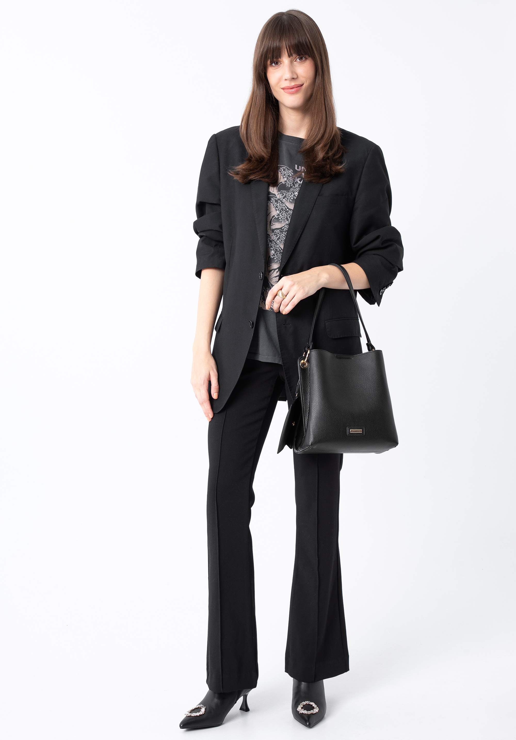 Faux leather hobo bag, black, 97-4Y-239-1, Photo 1