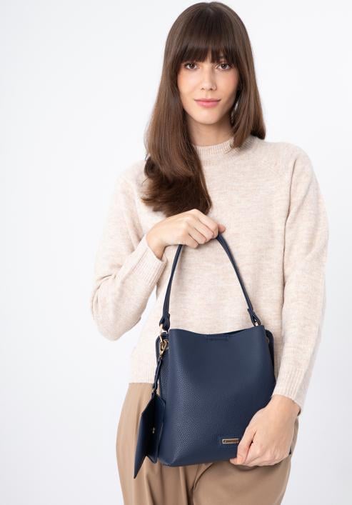 Faux leather hobo bag, navy blue, 97-4Y-239-1, Photo 15