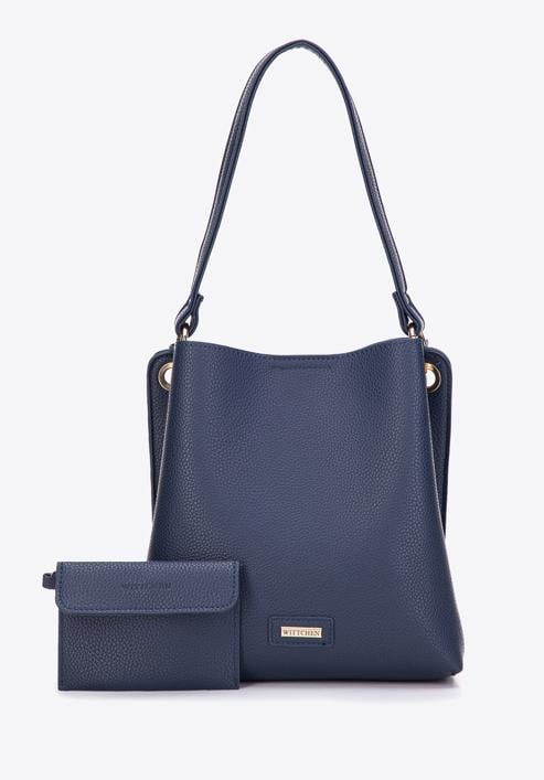 Faux leather hobo bag, navy blue, 97-4Y-239-1, Photo 2