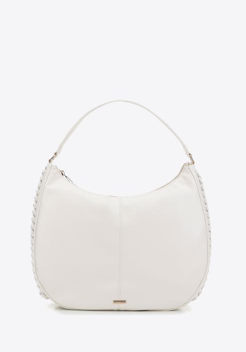 Faux leather hobo bag with interwoven chain detail, cream, 98-4Y-514-1, Photo 1