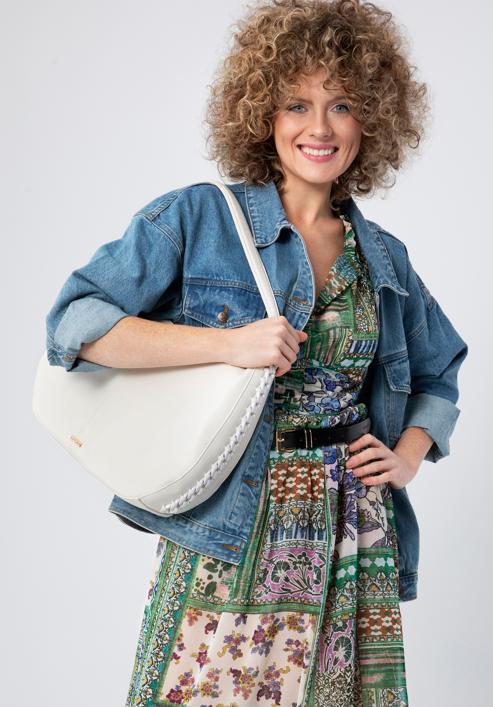 Faux leather hobo bag with interwoven chain detail, cream, 98-4Y-514-1, Photo 15