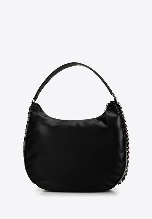 Faux leather hobo bag with interwoven chain detail, black, 98-4Y-514-1, Photo 2