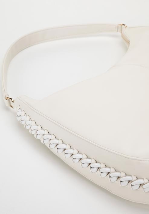 Faux leather hobo bag with interwoven chain detail, cream, 98-4Y-514-1, Photo 4