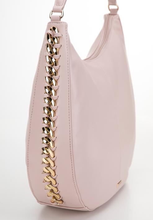 Faux leather hobo bag with interwoven chain detail, pink, 98-4Y-514-1, Photo 4