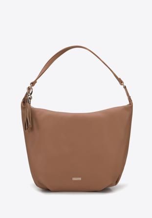 Faux leather hobo bag with a tassel detail, light brown, 95-4Y-506-9, Photo 1