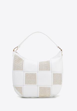 Faux leather studded hobo bag, white, 96-4Y-626-0, Photo 1