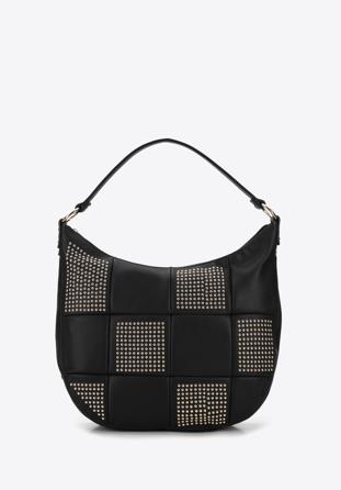 Faux leather studded hobo bag, black, 96-4Y-626-1, Photo 1