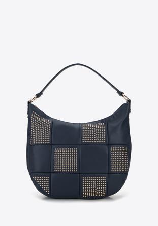Faux leather studded hobo bag, navy blue, 96-4Y-626-7, Photo 1