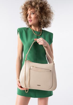 Faux leather hobo bag, beige, 98-4Y-511-9, Photo 1