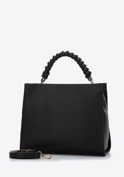 Faux leather woven handle hobo bag, black, 97-4Y-514-4, Photo 2