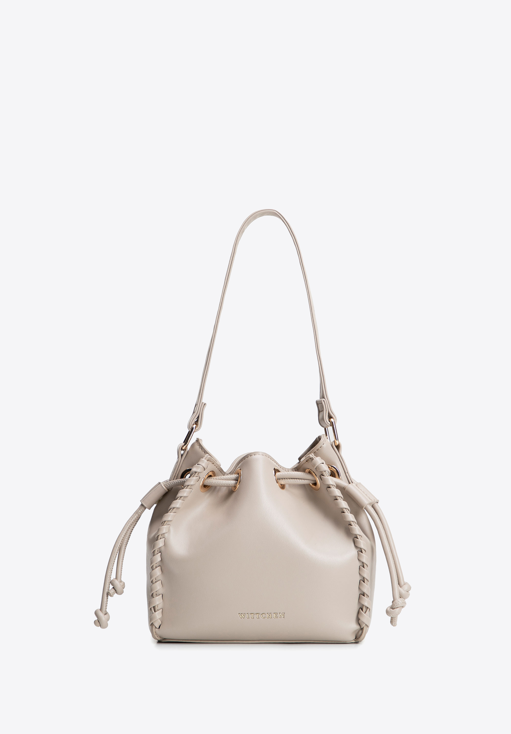 Torebka worek z imitacji skóry z dekoracyjną plecionką, jasny beż, 101-4Y-402-9, Zdjęcie 1