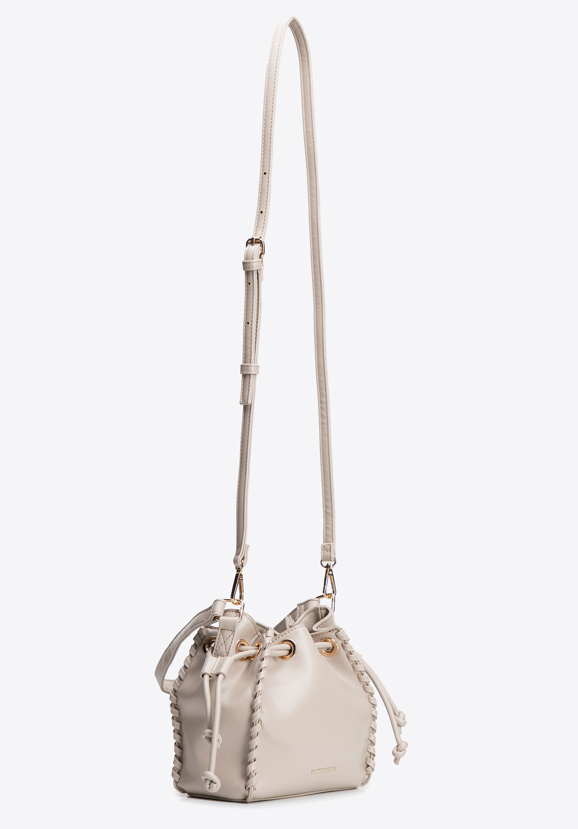 Torebka worek z imitacji skóry z dekoracyjną plecionką, jasny beż, 101-4Y-402-9, Zdjęcie 1