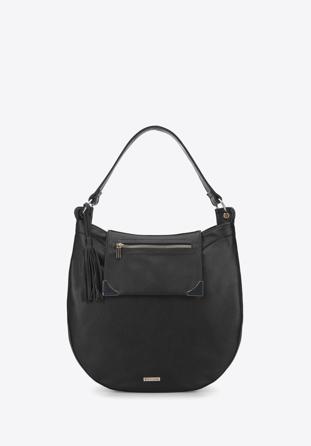 Hobo bag with flap, black, 93-4Y-703-1, Photo 1