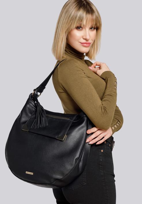 Hobo bag with flap, black, 93-4Y-703-5, Photo 20