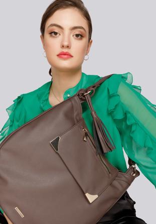 Hobo bag with flap, brown, 93-4Y-703-5, Photo 1