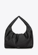 Ruched faux leather hobo bag, black, 93-4Y-525-6, Photo 1