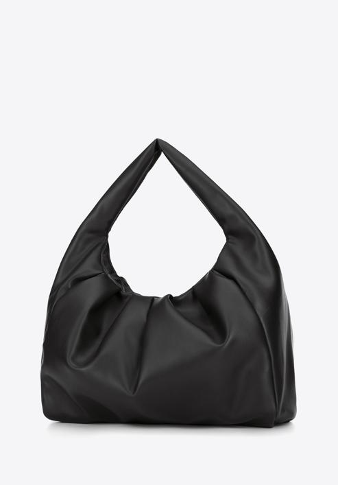 Ruched faux leather hobo bag, black, 93-4Y-525-6, Photo 2