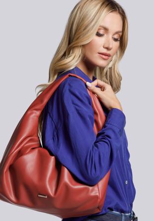 Ruched faux leather hobo bag, red, 93-4Y-525-6, Photo 1