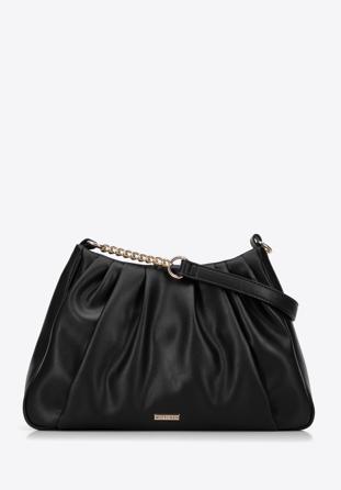 Ruched faux leather hobo bag, black, 96-4Y-630-1, Photo 1