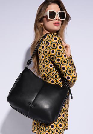 Faux leather hobo bag with knot details, black, 95-4Y-423-1, Photo 1