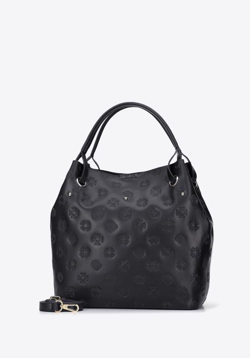 Leather monogram hobo bag, black, 95-4E-615-1, Photo 2