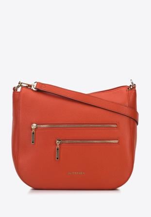 Leather hobo bag with zip detail, orange, 95-4E-626-6, Photo 1