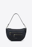 Small leather hobo bag with zip detail, black, 95-4E-625-6, Photo 1