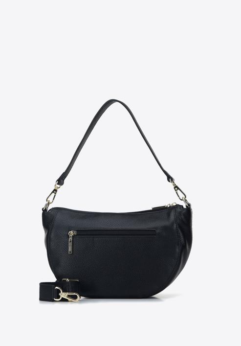 Small leather hobo bag with zip detail, black, 95-4E-625-6, Photo 2