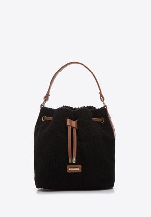 Small teddy faux fur hobo bag, black-brown, 97-4Y-503-1, Photo 1