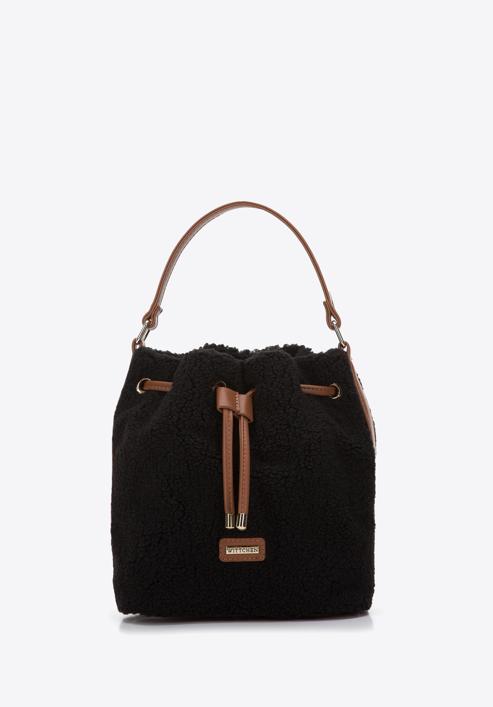 Small teddy faux fur hobo bag, black-brown, 97-4Y-503-0, Photo 1
