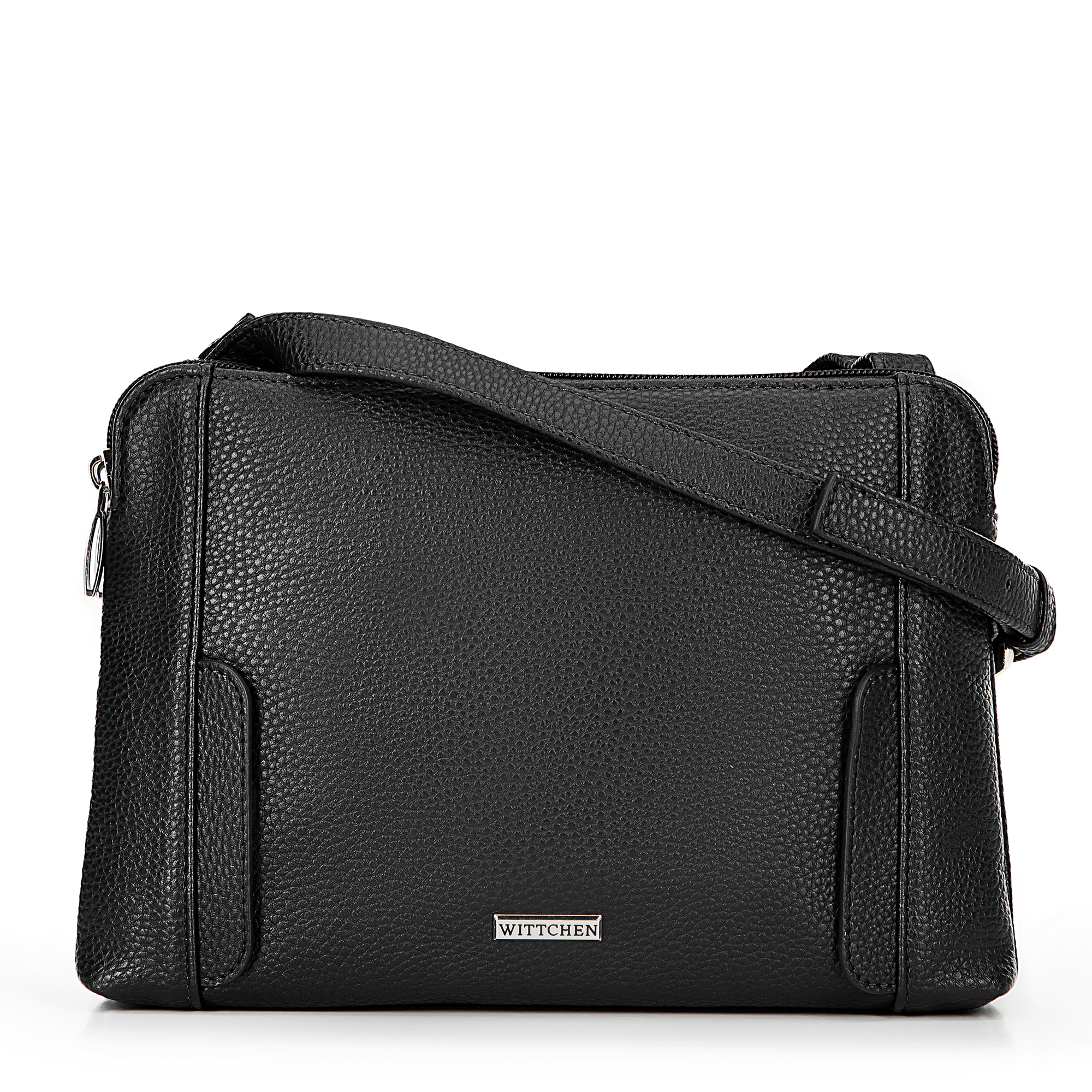 Dámska crossbody dvojkomorová kabelka čierno-strieborná 100-4Y-009-1S