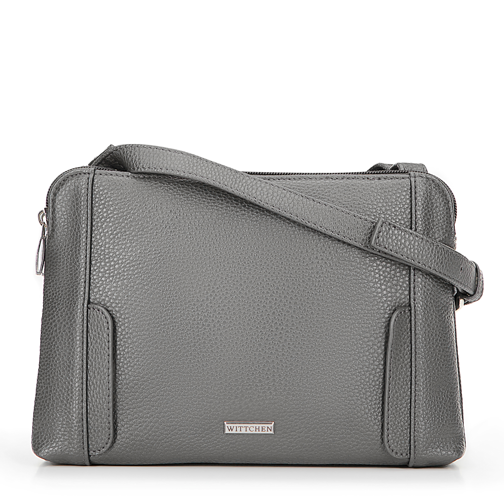 Dámska crossbody dvojkomorová kabelka šedo-strieborná 100-4Y-009-8S