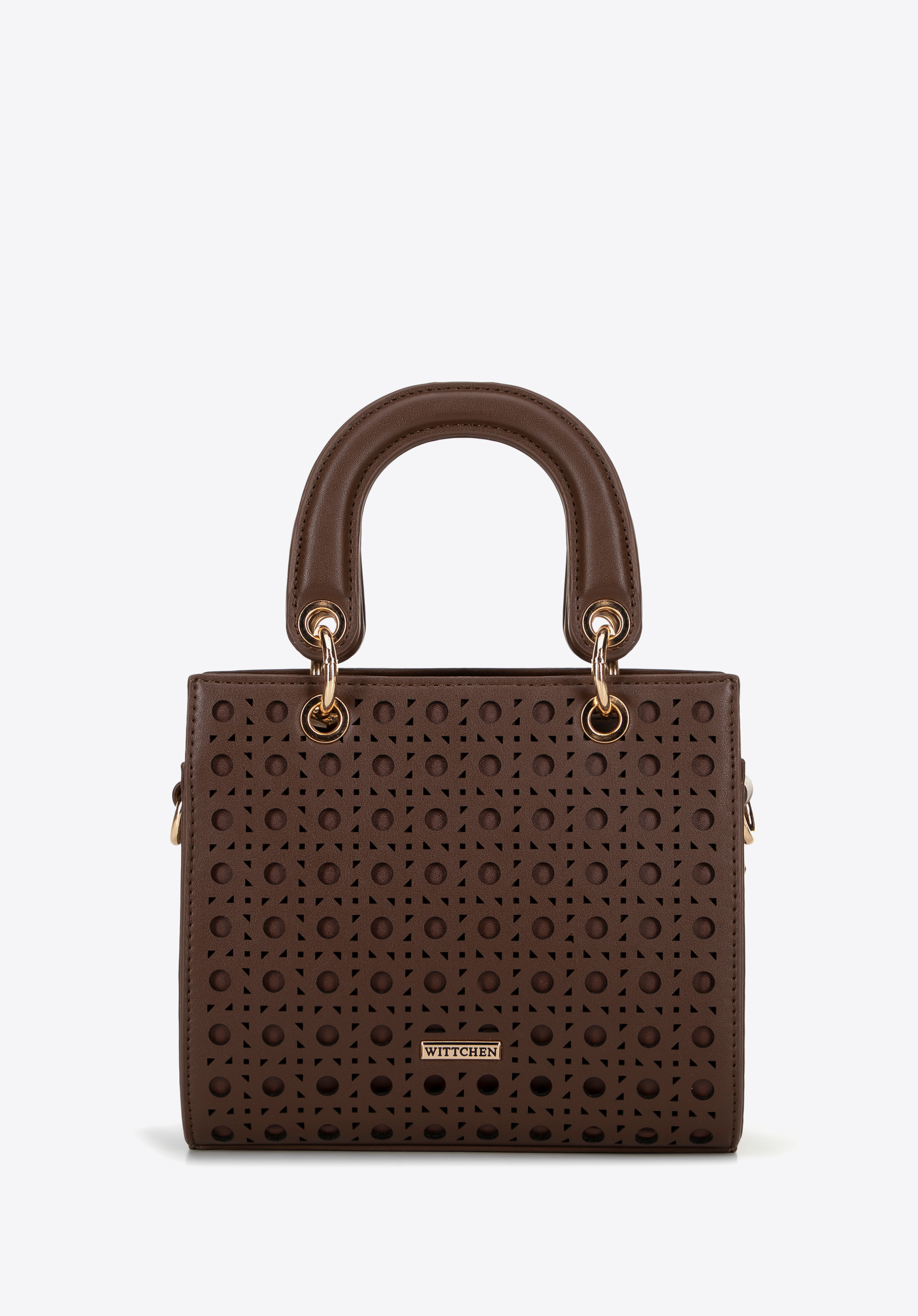 Women's small faux leather tote bag, dark brown, 100-4Y-206-4, Photo 1