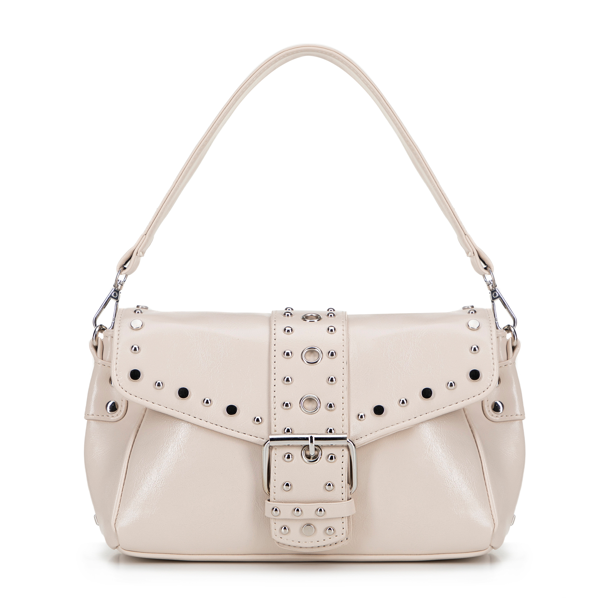 Dámska crossbody z ekokože s dekoratívnymi nitmi krémová 100-4Y-207-0