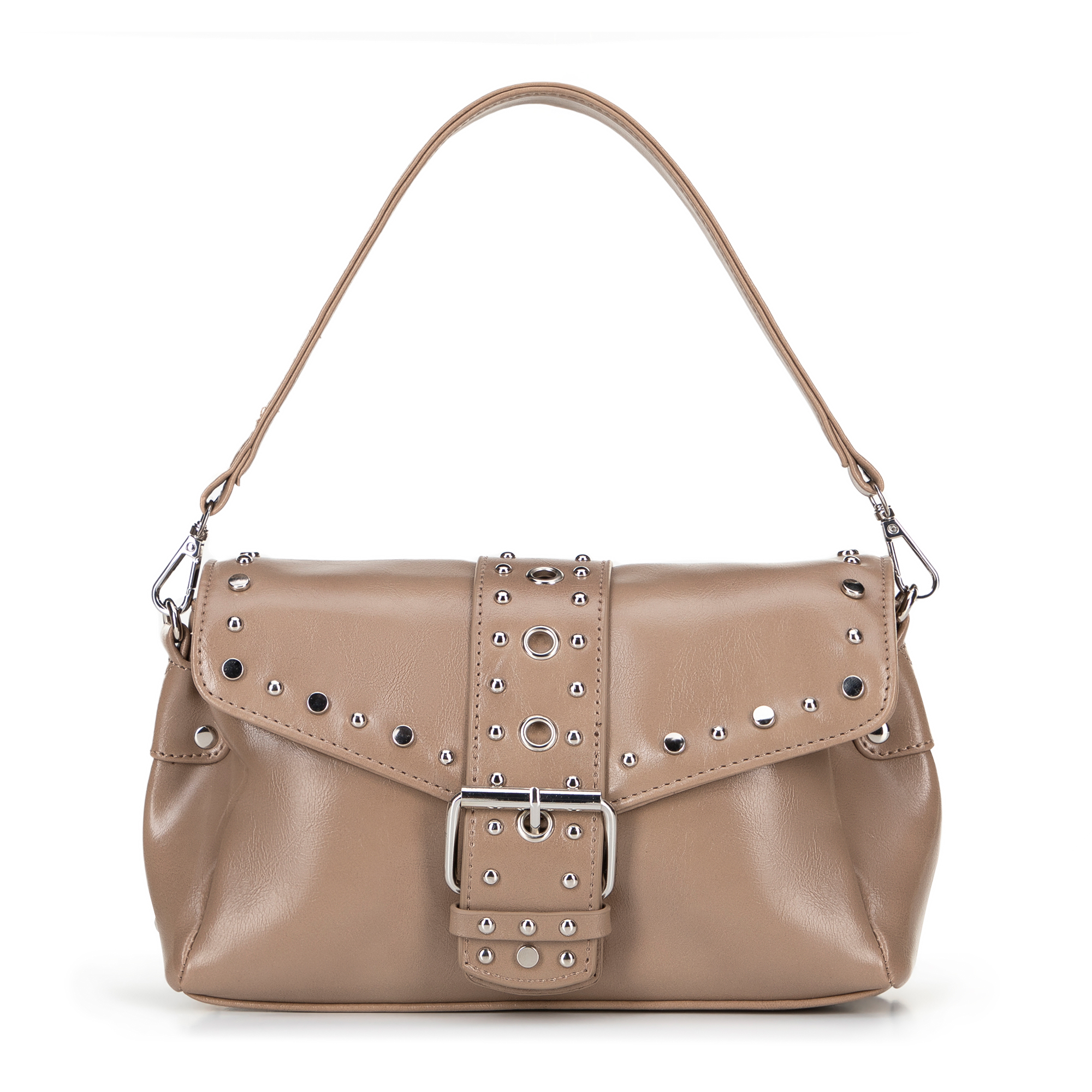 Dámska crossbody z ekokože s dekoratívnymi nitmi béžová 100-4Y-207-9