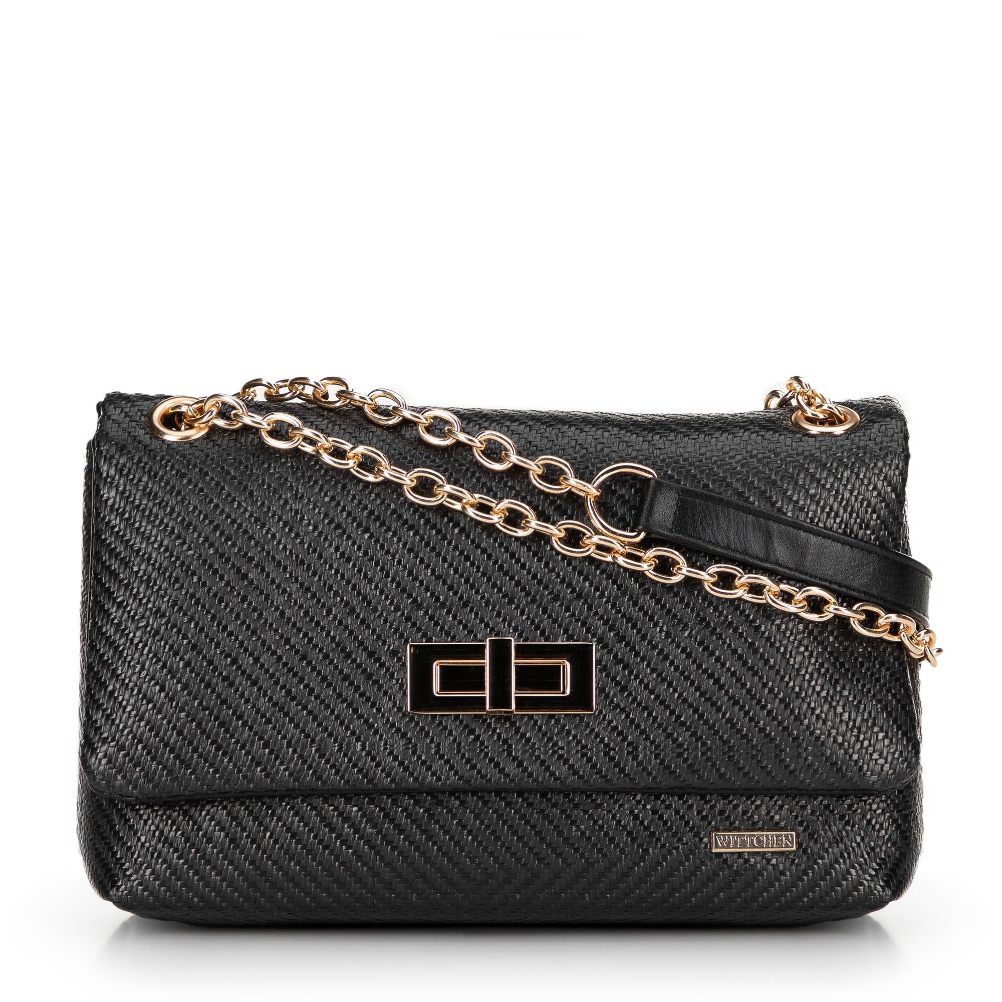 Dámska crossbody z pleteniny s retiazkou čierna