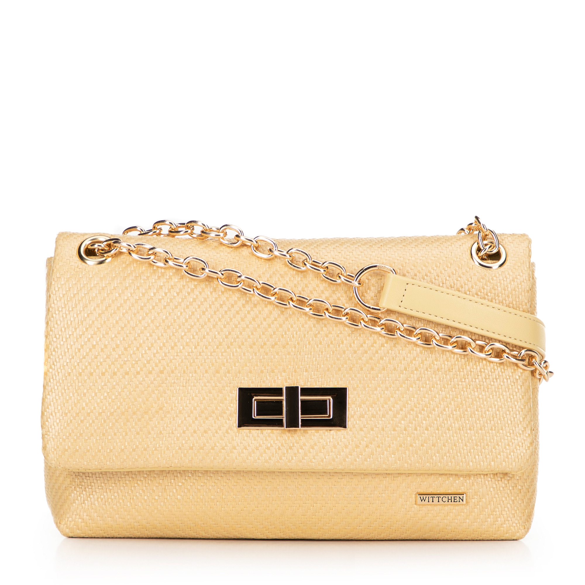 Dámska crossbody z pleteniny na retiazke žltá