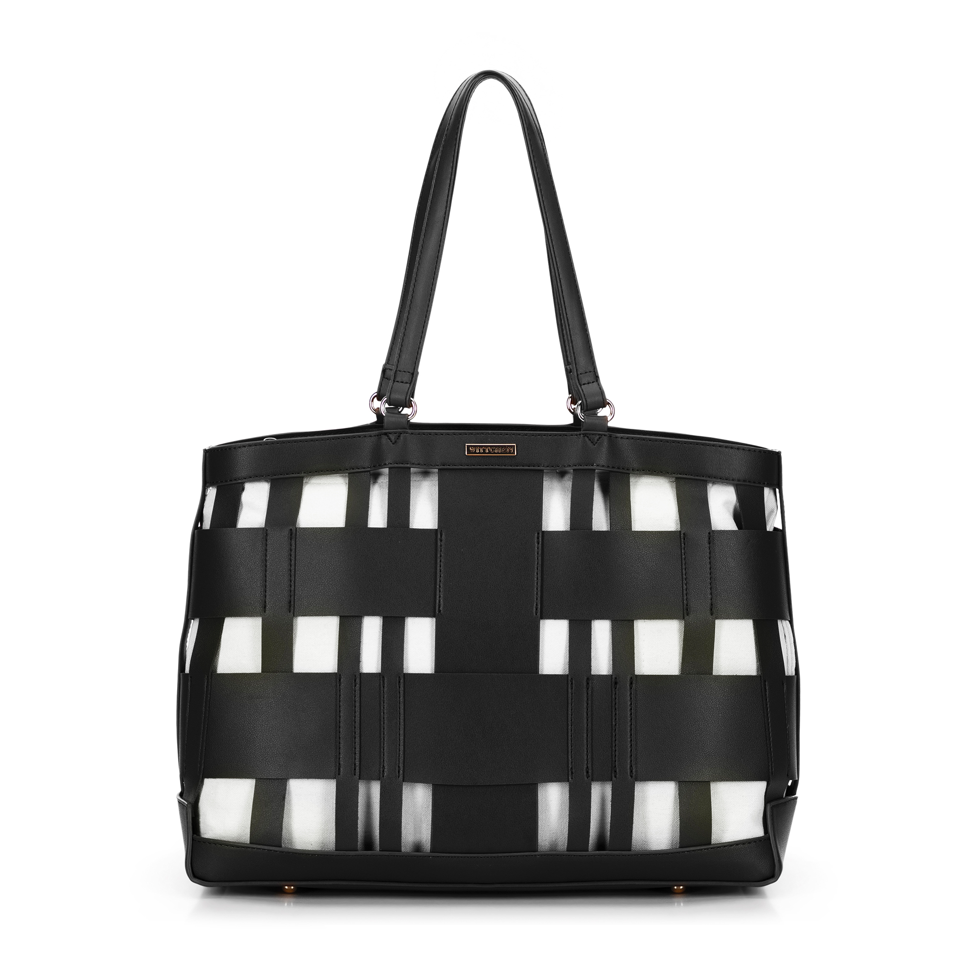 Pletená shopperka z imitácie kože čierna