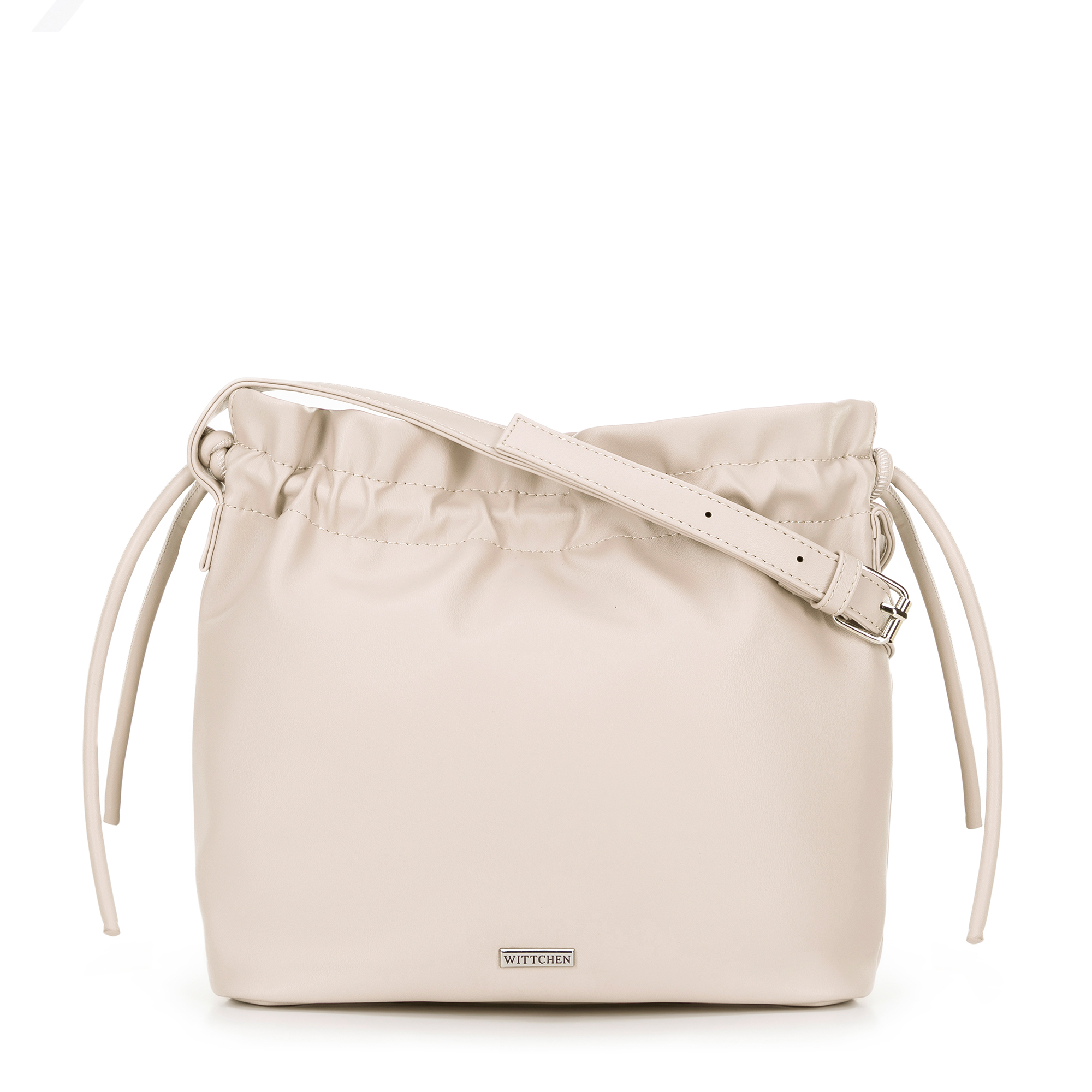 Dámska crossbody kabelka s dekoratívnymi viazaniami krémová 100-4Y-435-9