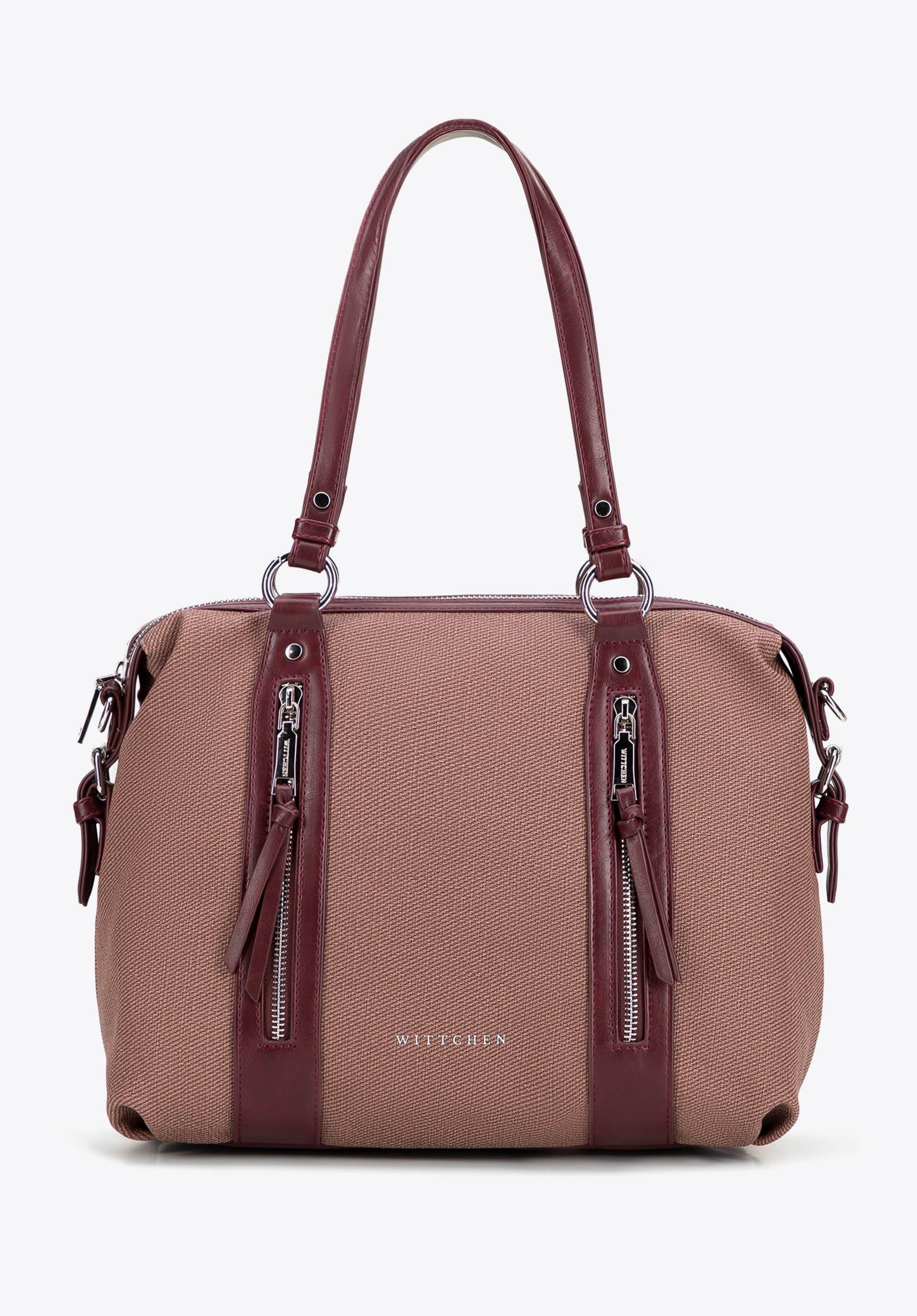 Damska shopperka z rączkami z ekoskóry, bordowy, 101-4Y-714-3, Zdjęcie 1