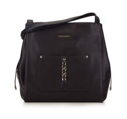 Shopper bag with faux leather trim, black, 93-4Y-425-1, Photo 1