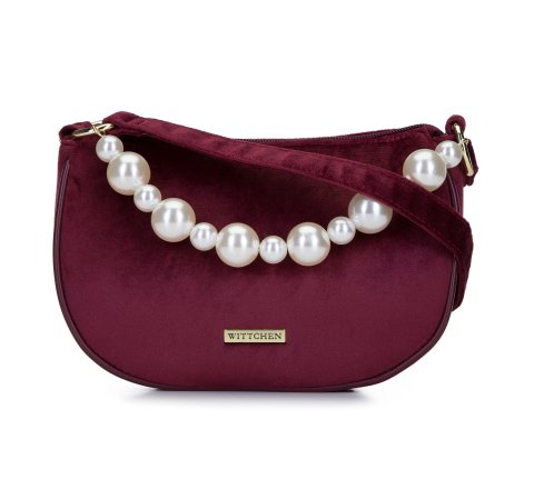 Жіноча велюрова сумка з перлами 93-4Y-433-2