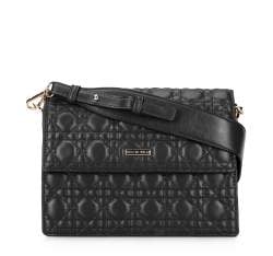Faux leather quilted flap bag, black, 93-4Y-544-1, Photo 1